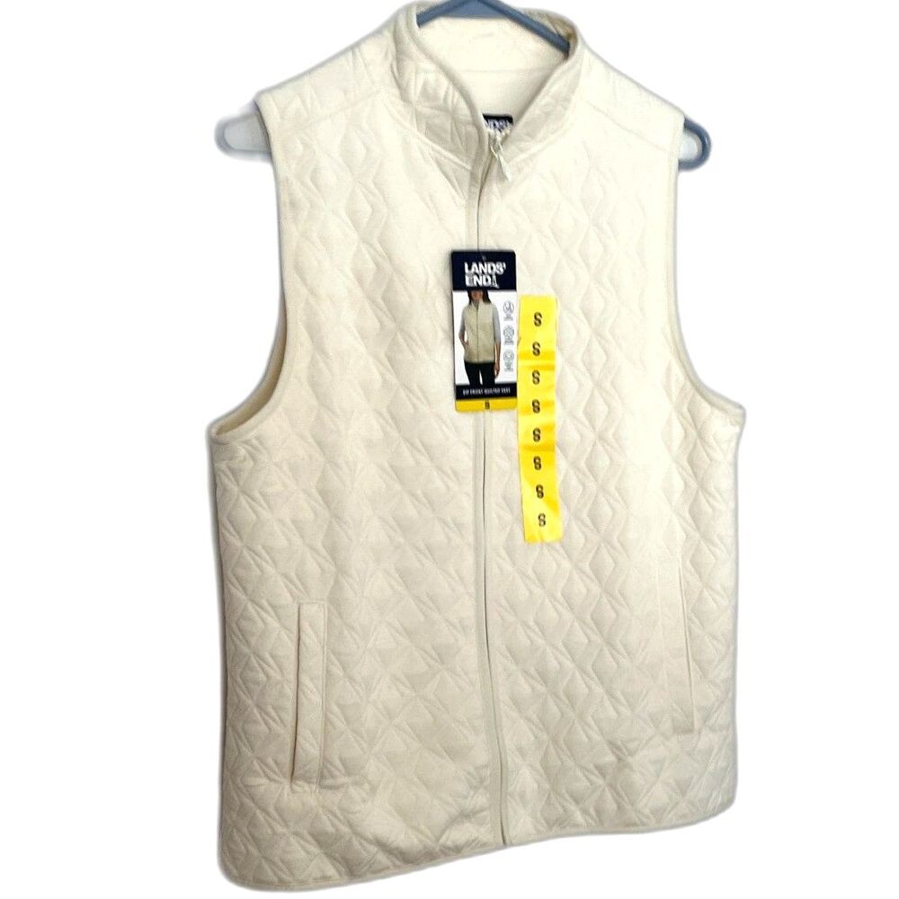 Land's End Women's Cream Quilted Full Zip Vest SZ S  NEW